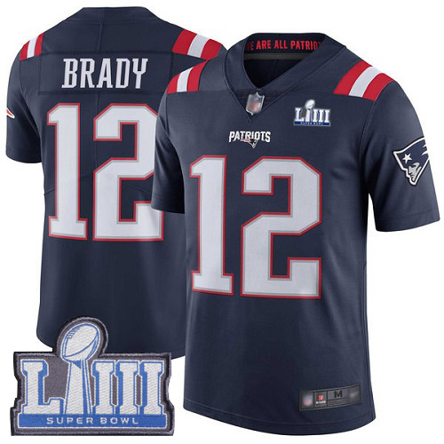 New England Patriots Football #12 Super Bowl LIII Bound Rush Limited Navy Blue Men Tom Brady NFL Jersey